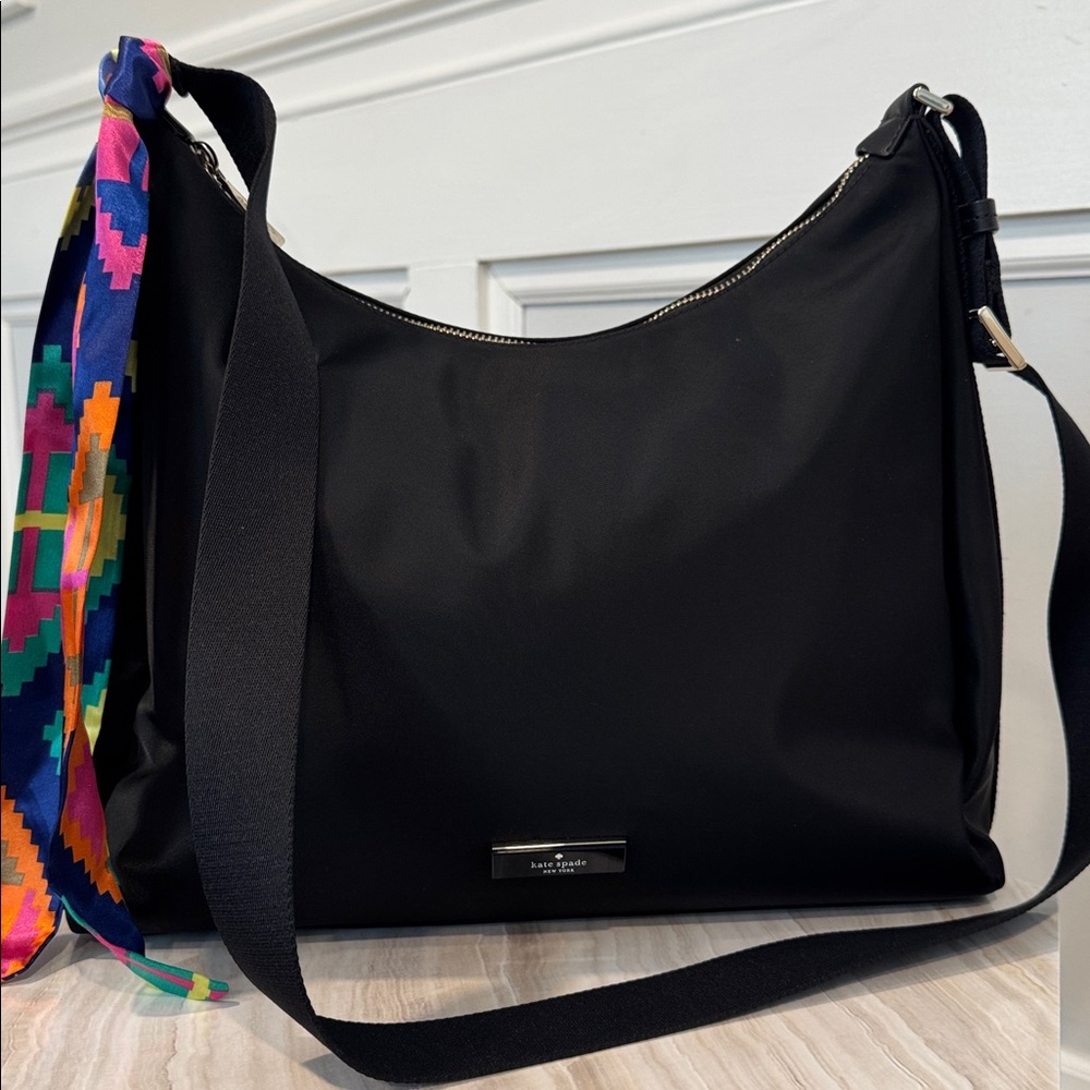 Kate Spade Carter Logo Large Black Nylon Hobo Crossbody - Picture 5 of 17